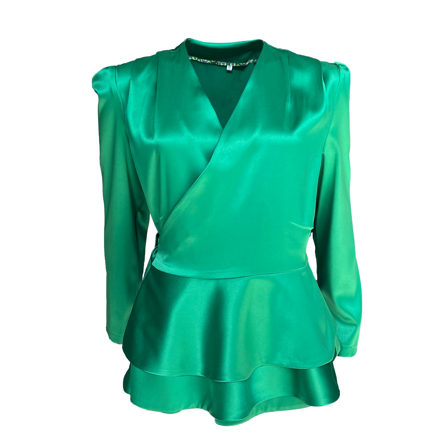 Green Peplum Wrap Blouse