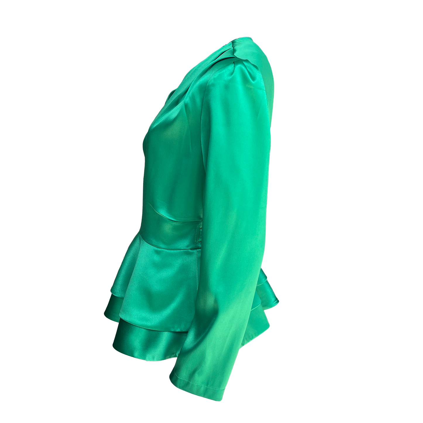Green Peplum Wrap Blouse
