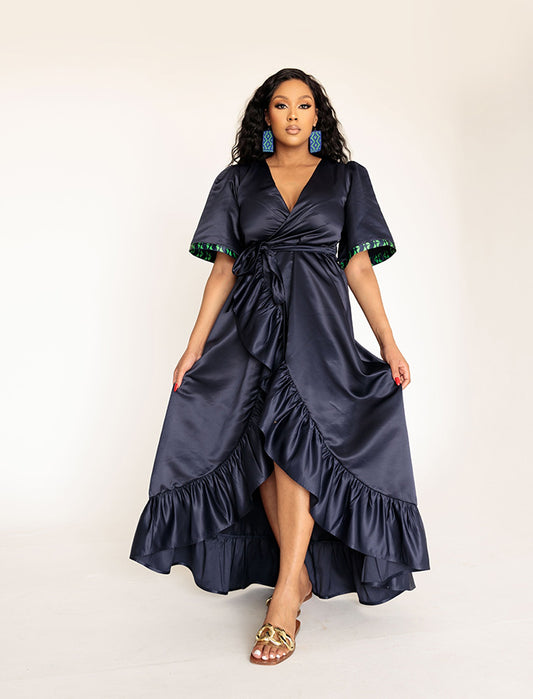 Navy Frill Wrap Dress