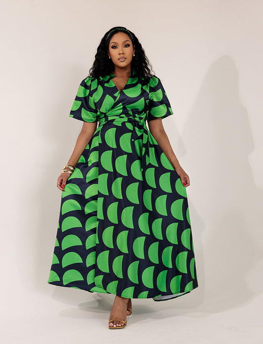 Printed Wrap Dress - Short Sleeve