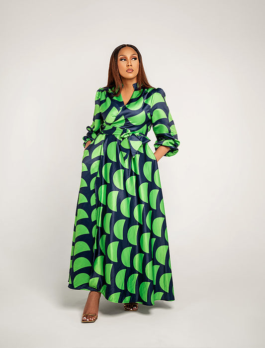 Printed Wrap Dress - Long Sleeve