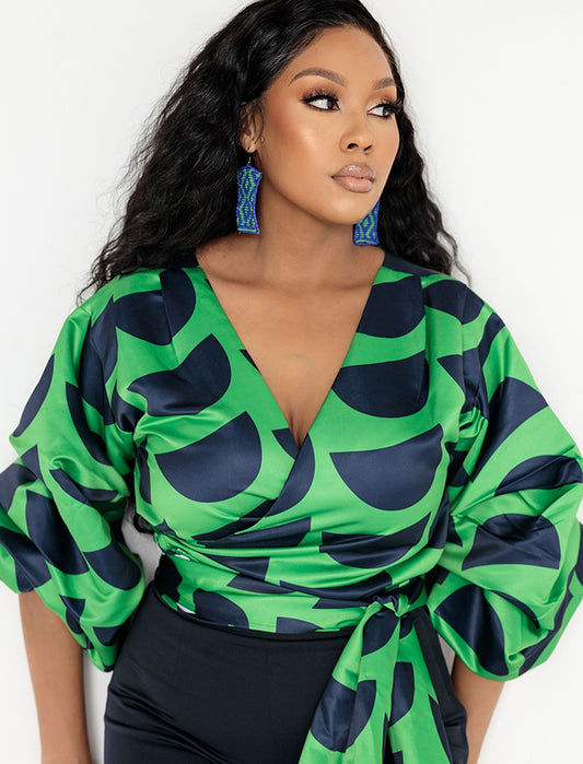 Printed Wrap Blouse